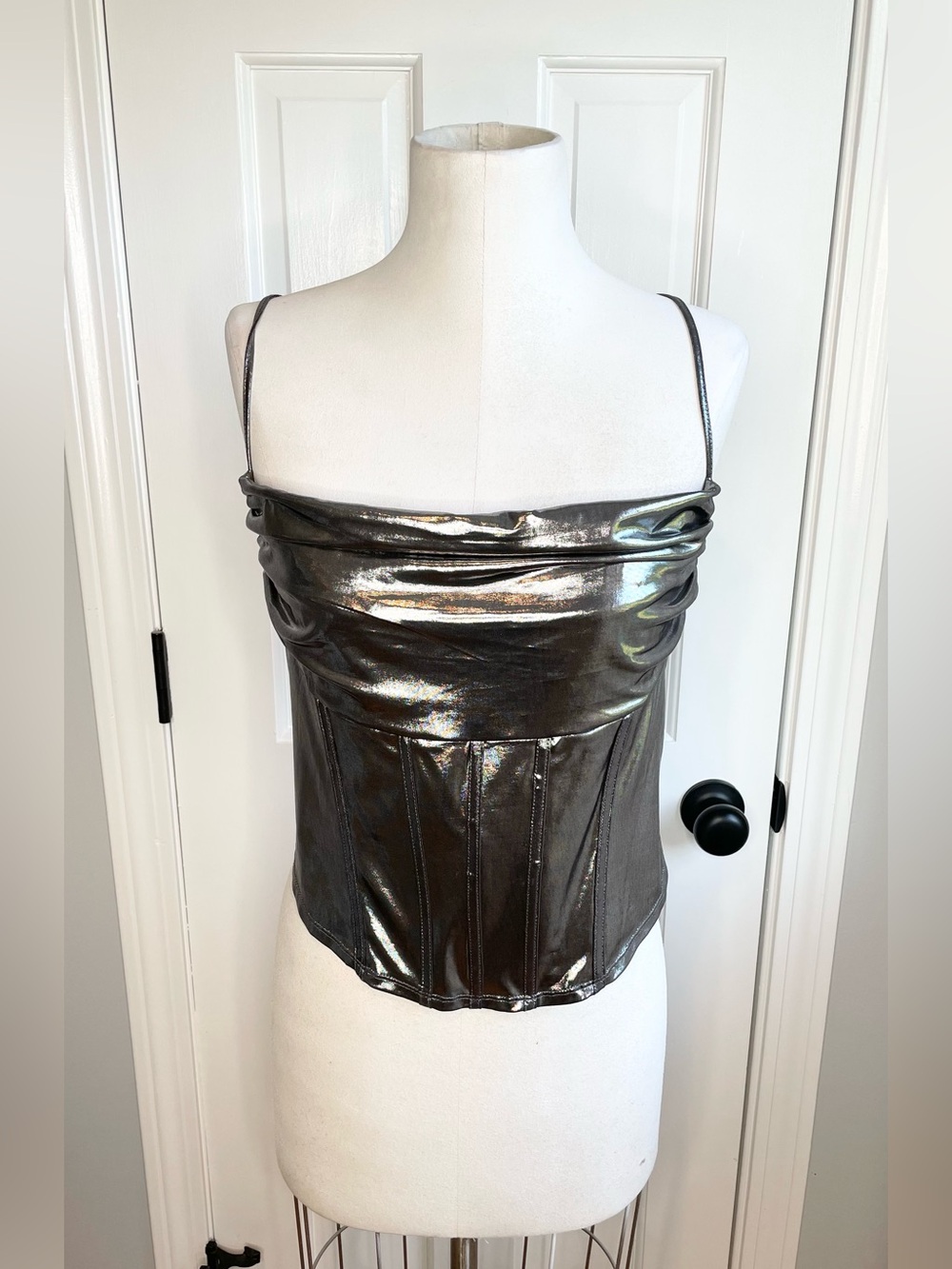 Sincerly Jules Metallic Charcoal Shimmer Cowl Camisole